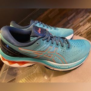 ASICS GEL-KAYANO 27 TECHNO CYAN/SUNRISE RED 9.5 VERY GOOD CONDITION